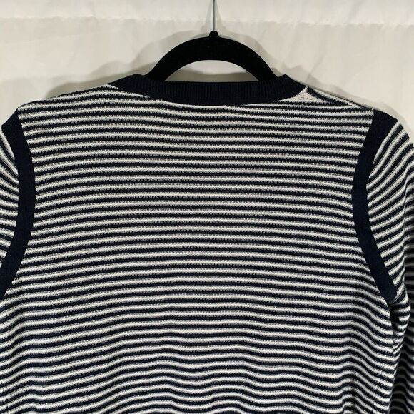 LOFT Cardigan Women's Medium Blue White Striped Knit Open Front 100% Cotton - Picture 9 of 9